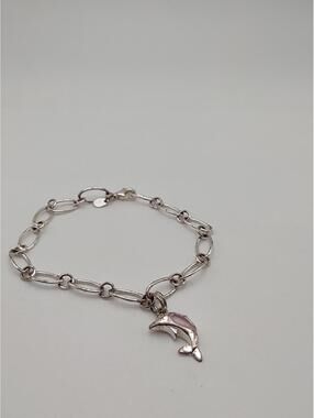 Sterling Silver Dolphin Charm Bracelet Pink 7" 925